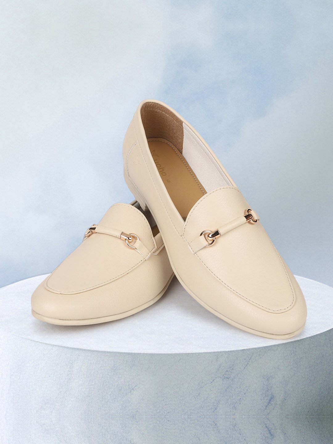 

yoho Women Bliss Comfort Insole Basics Anti-Skid Sole Horsebit Loafers, Beige