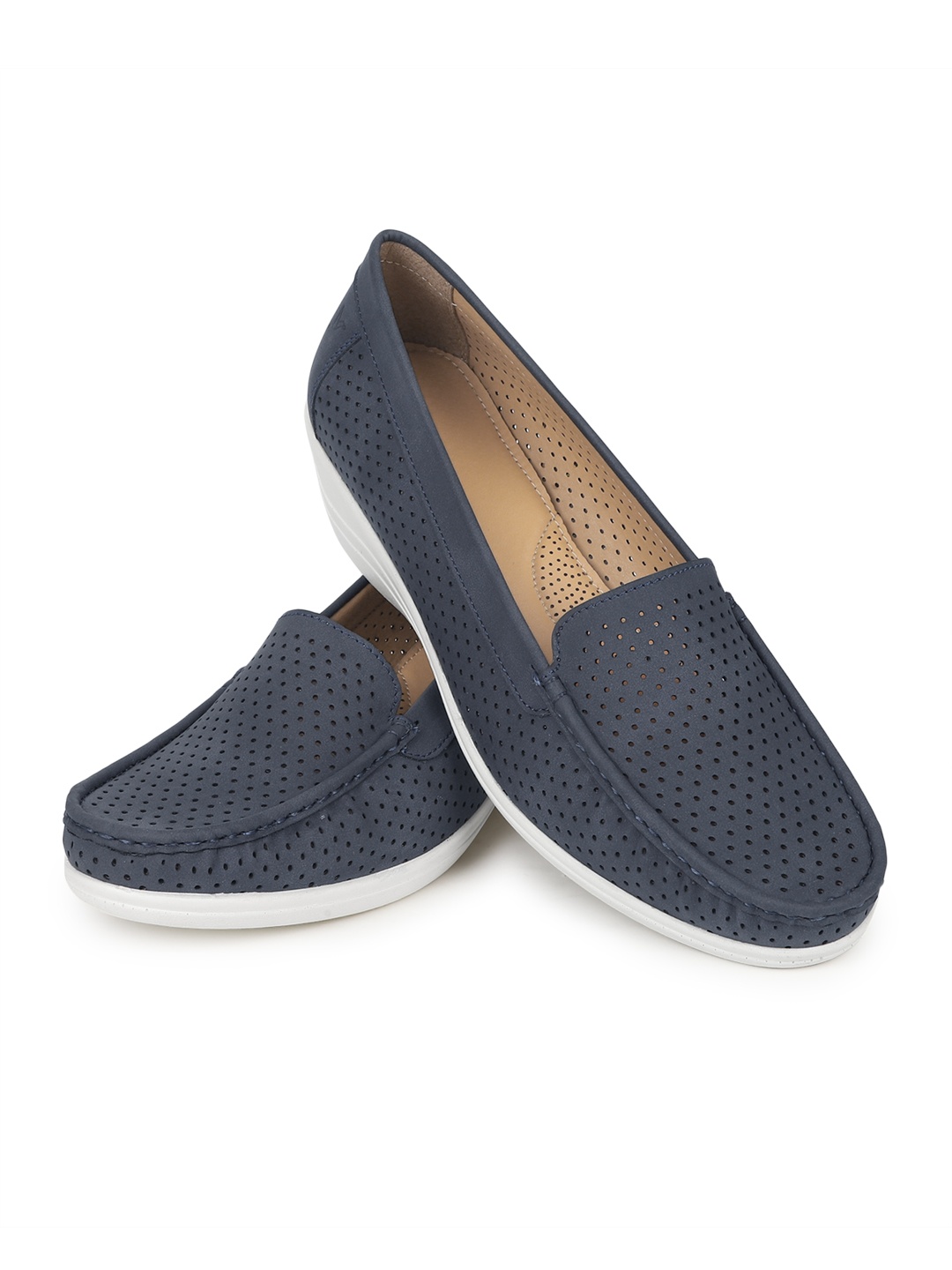

yoho Women Perforations Comfort Insole Basics Anti-Skid Sole Loafers, Navy blue