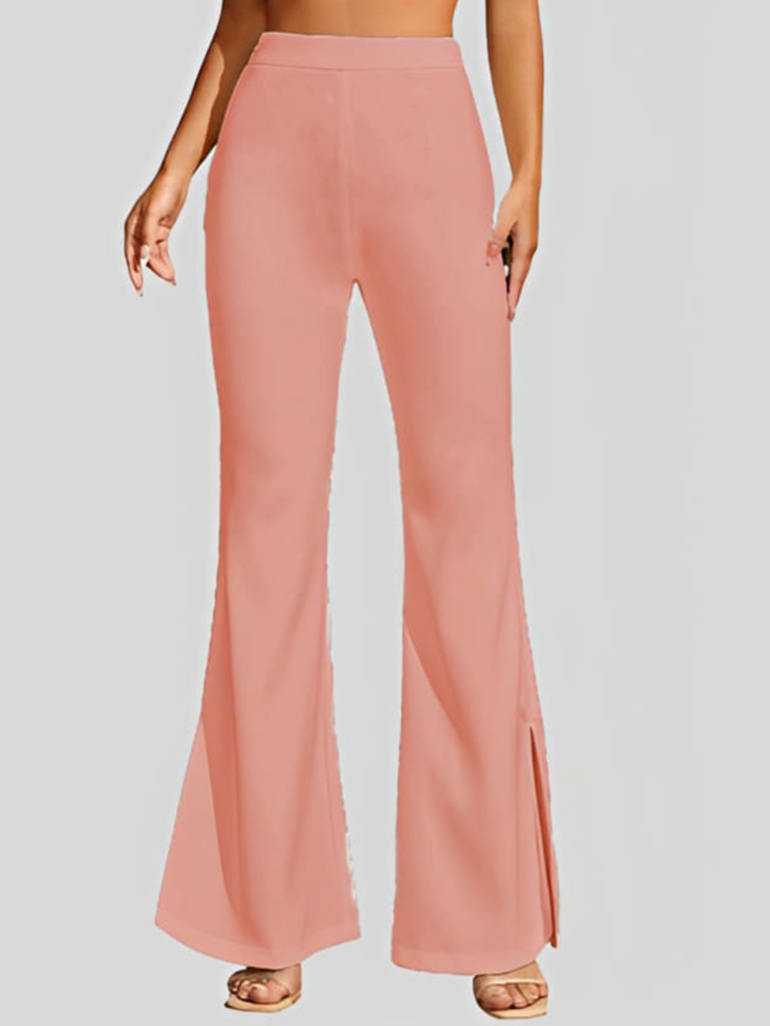 

WESTHOOD Classic Flared Fit High-Rise Flat Front Bootcut Trousers, Peach