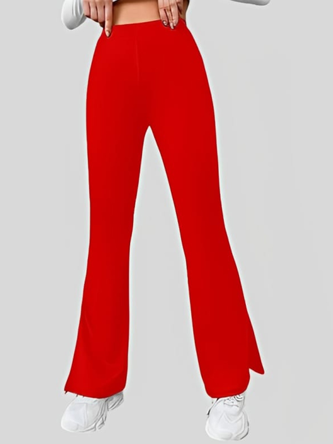 

WESTHOOD Classic Flared Fit High-Rise Flat Front Bootcut Trousers, Red