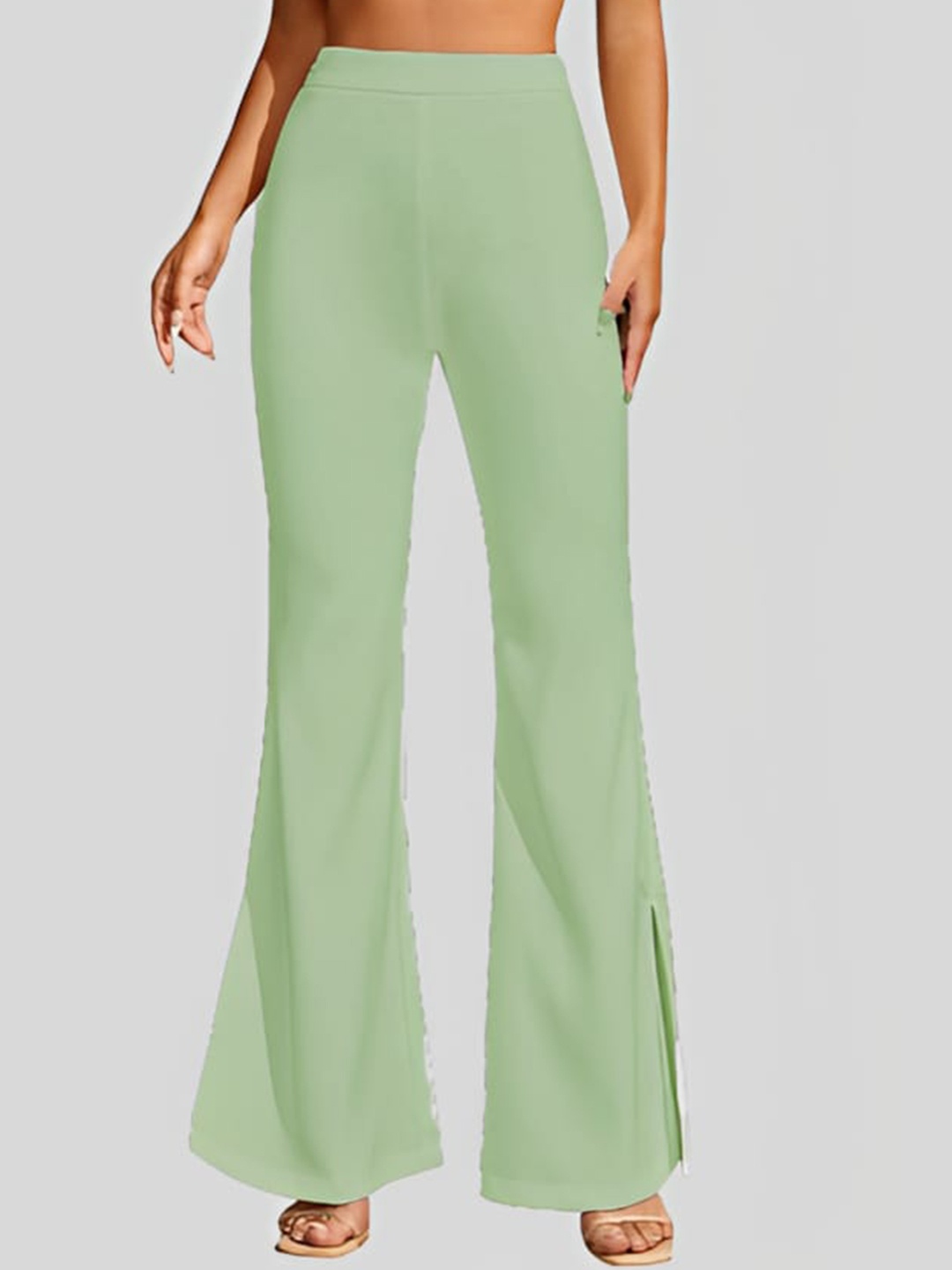 

WESTHOOD Women Classic Flared High Rise Bootcut Trousers, Sea green