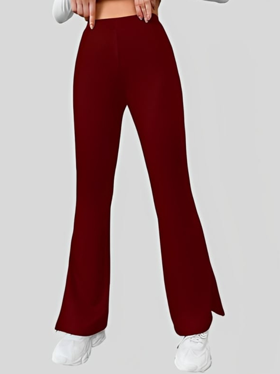 

WESTHOOD Women Classic Flared High Rise Bootcut Trousers, Maroon