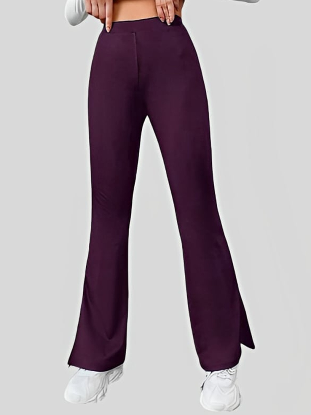 

WESTHOOD Classic Flared Fit High-Rise Flat Front Bootcut Trousers, Purple