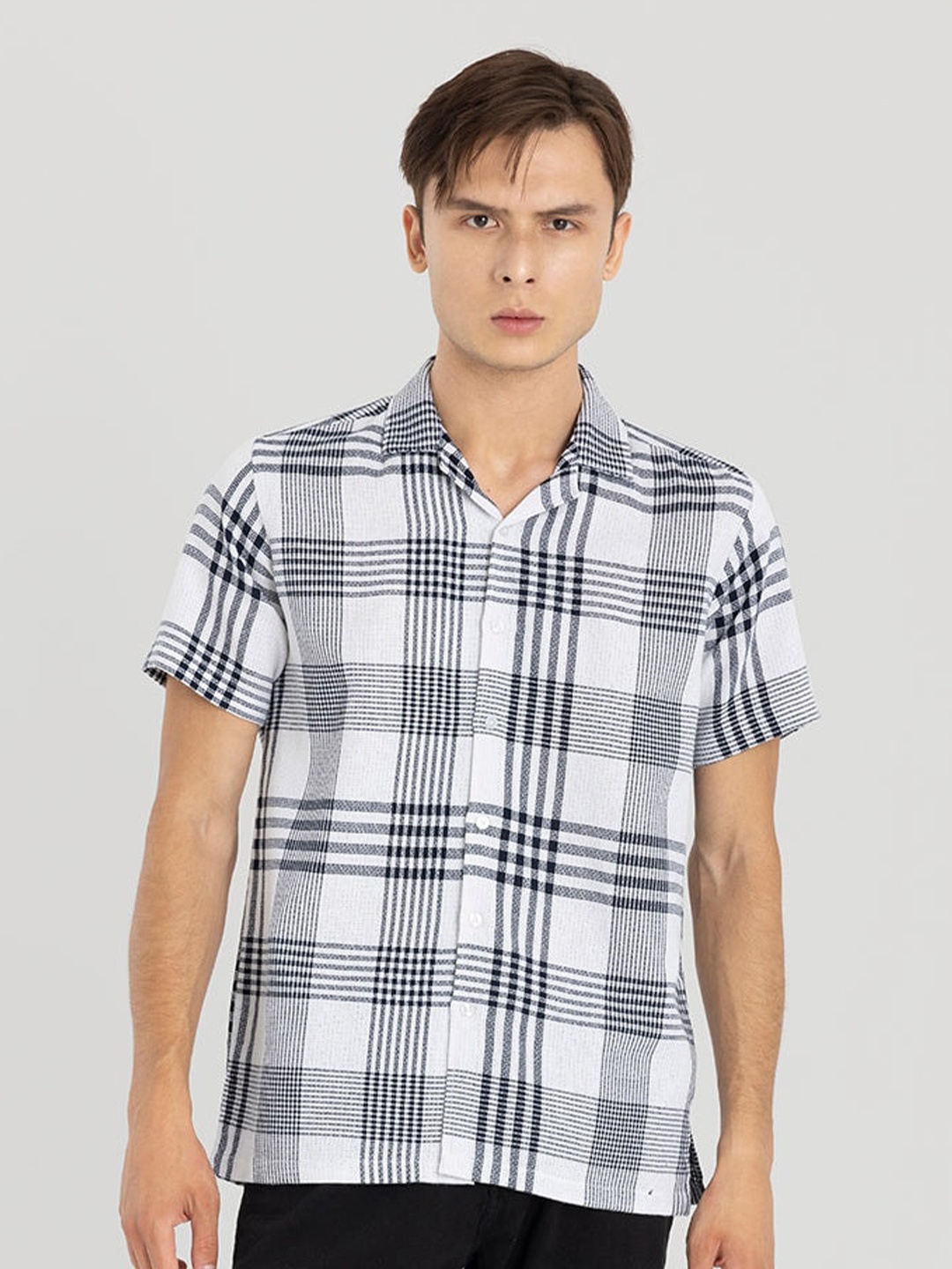 

Snitch Men Grey Classic Boxy Tartan Checked Cotton Casual Shirt