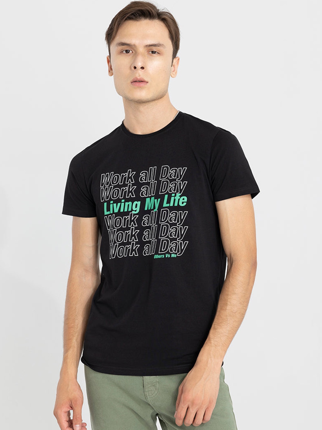 

Snitch Typography Printed Slim Fit Cotton T-shirt, Black