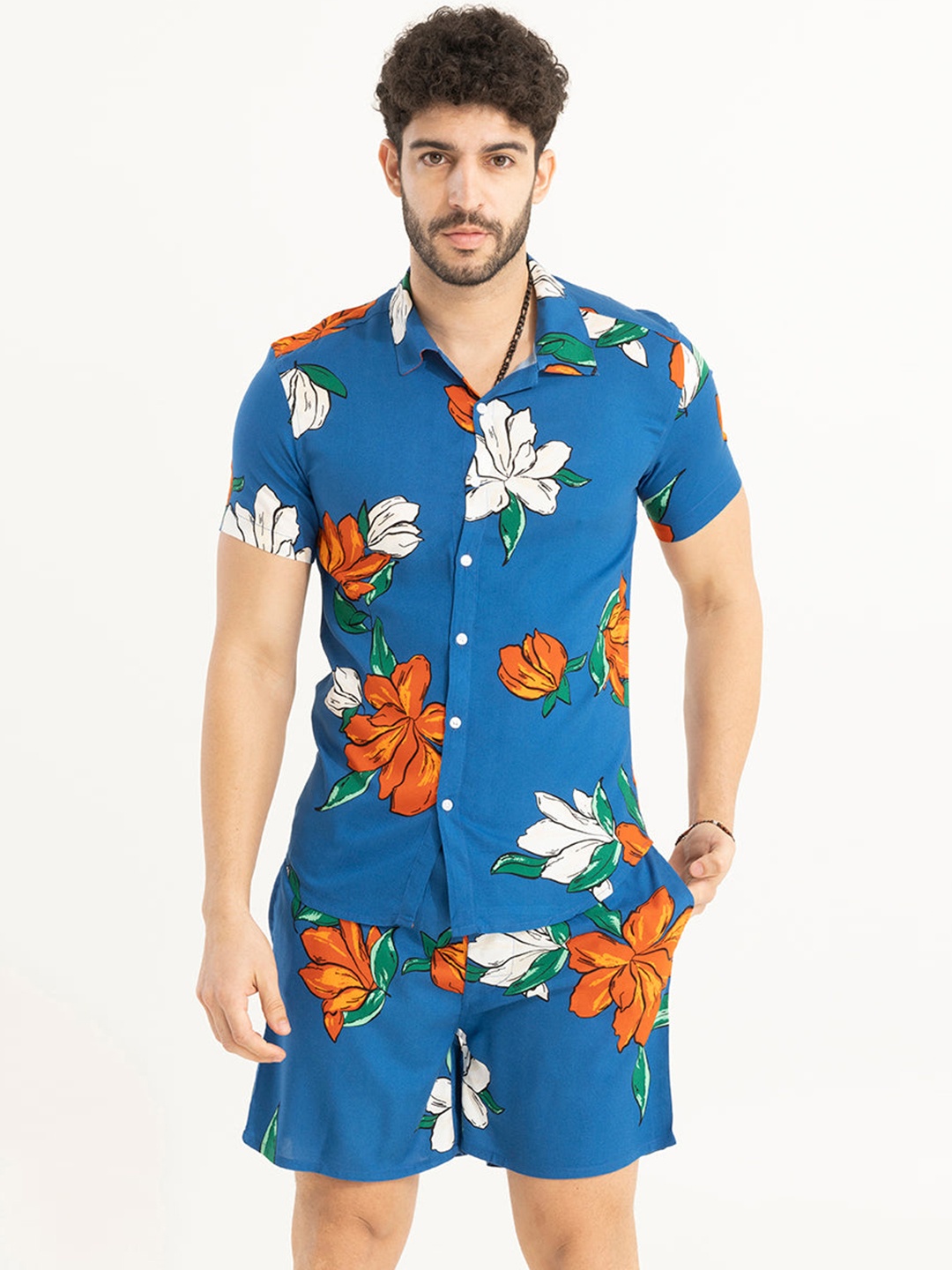 

Snitch Blue Floral Printed Shirt With Shorts