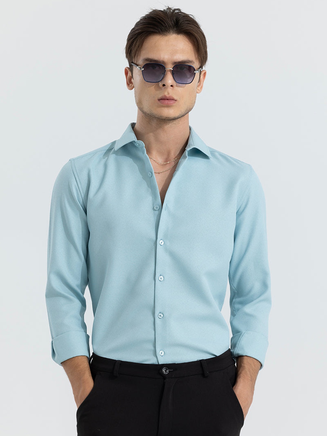 

Snitch Blue Classic Slim Fit Long Sleeves Casual Shirt