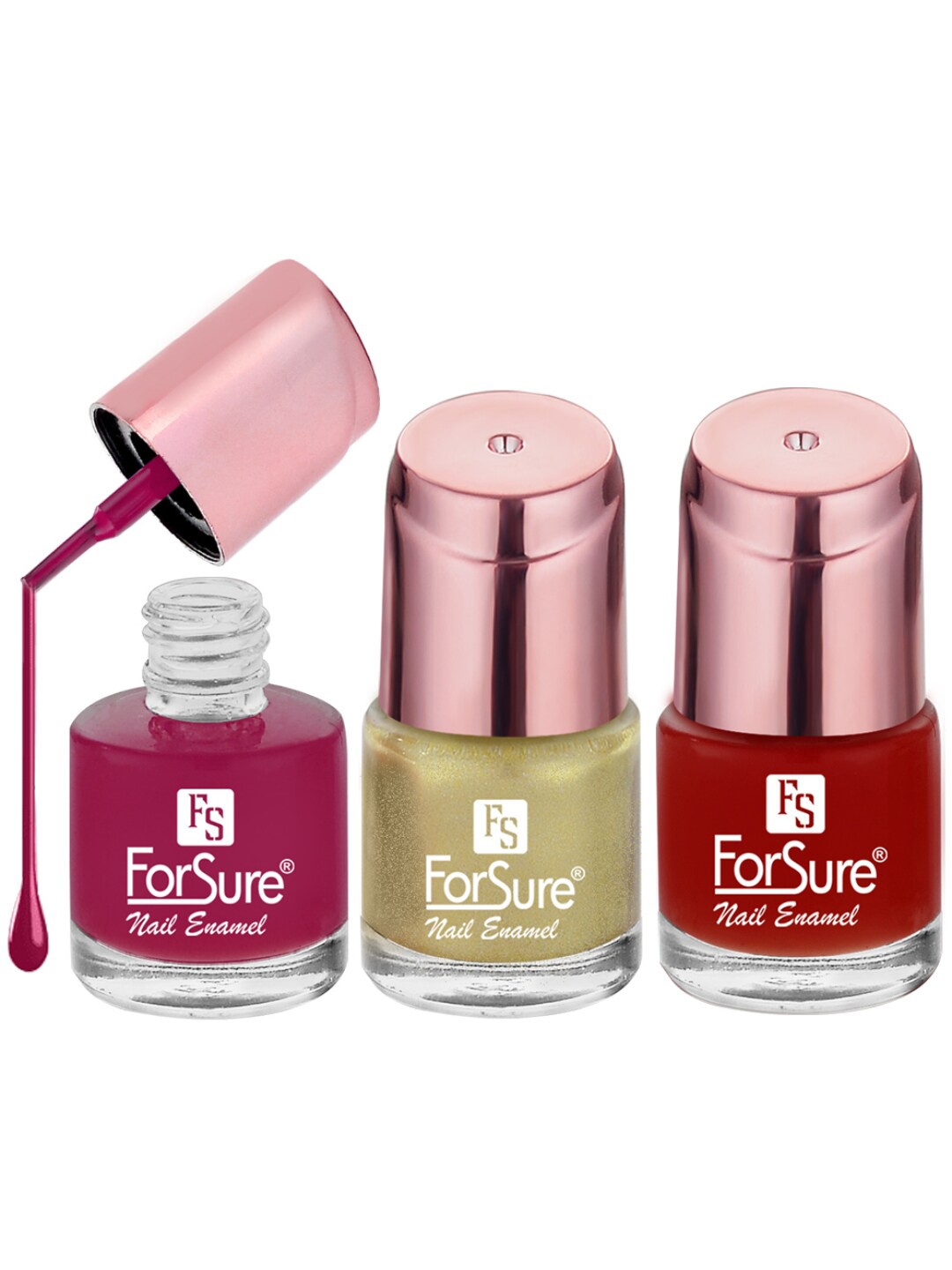 

ForSure Set of 3 Rose Gold Quick Dry Long Lasting Nail Enamel - 8 ml each, Magenta
