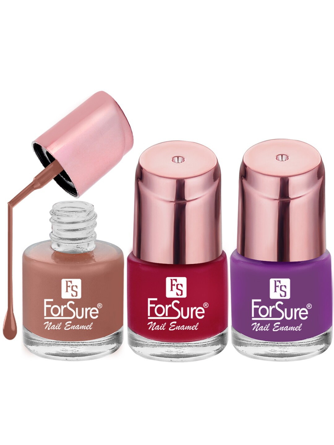 

ForSure Set of 3 Nail Paints 8 ml Each - Nude Line -Perfection Red - Solid Purple