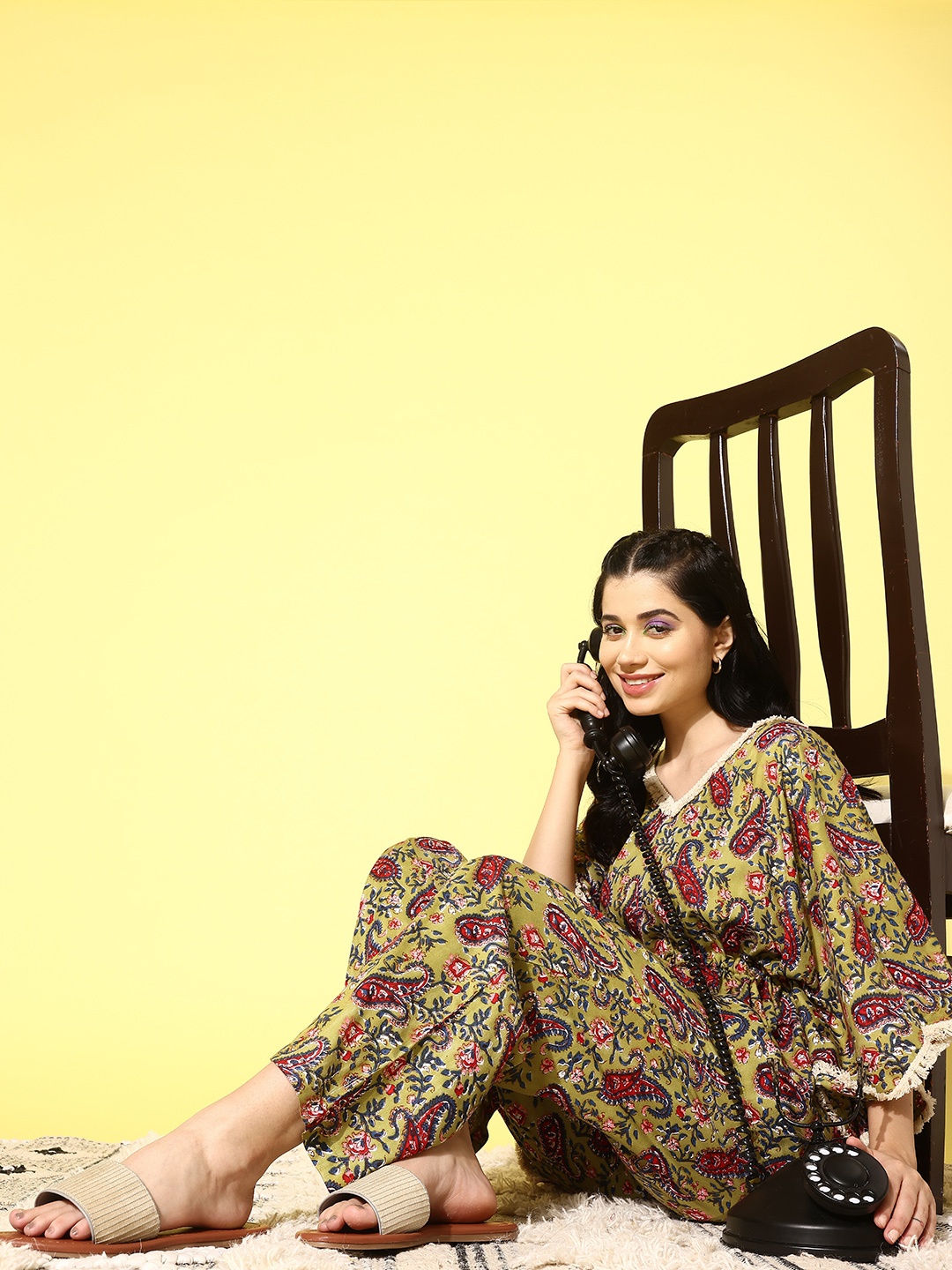 

ETC Ethnic Motifs Printed Night Suit, Green