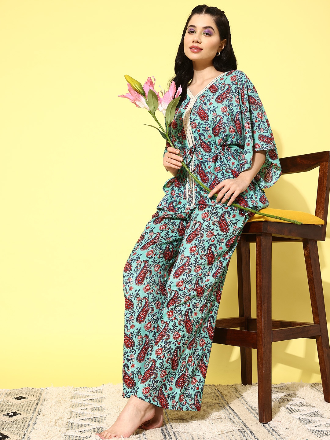 

ETC Ethnic Motifs Printed Night Suit, Blue