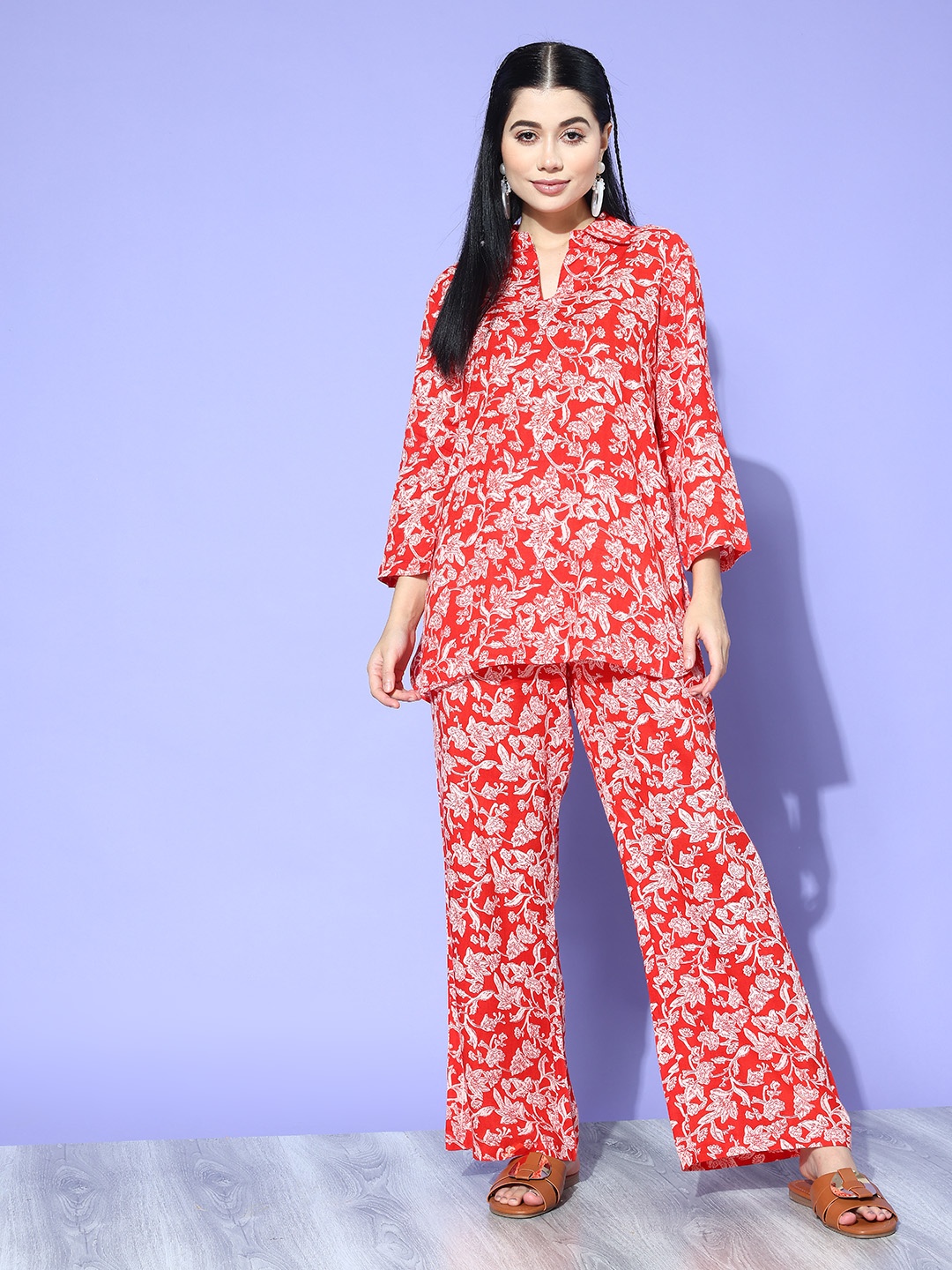 

all about you Floral Printed Night Suit, Red