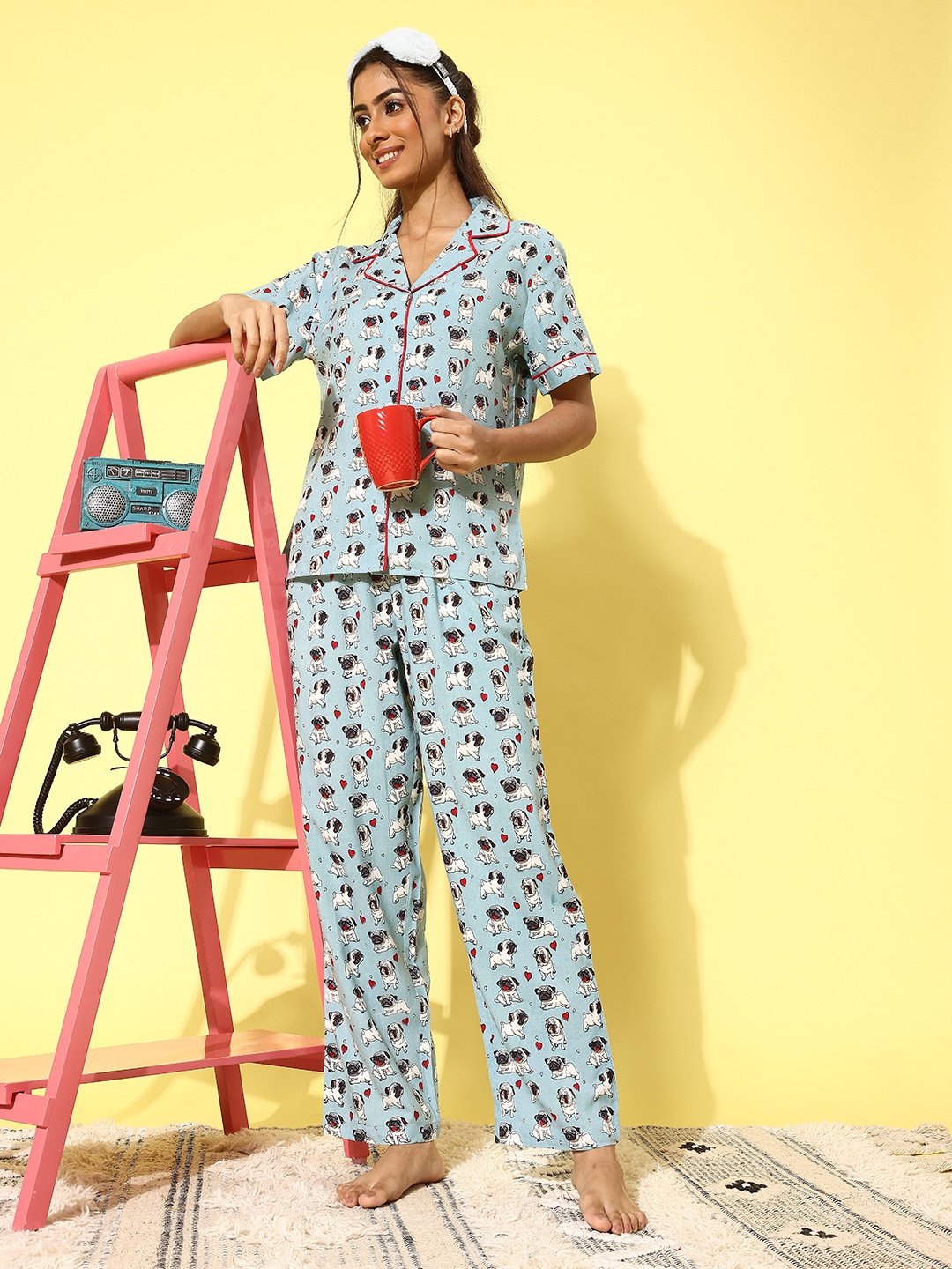 

all about you Conversational Printed Night Suit, Blue