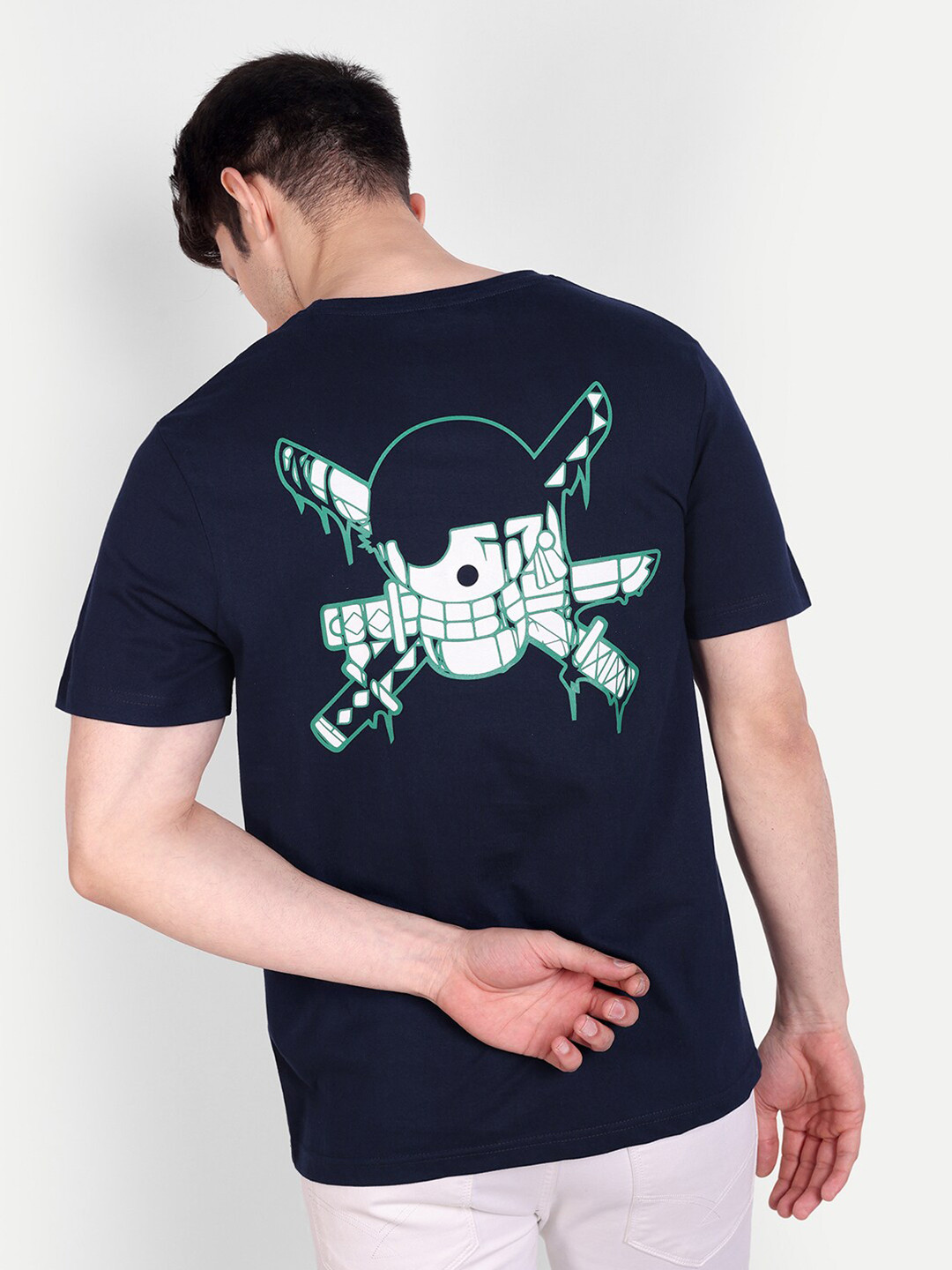 

Fans Army Anime Graphic Printed Oversized Pure Cotton T-shirt, Navy blue