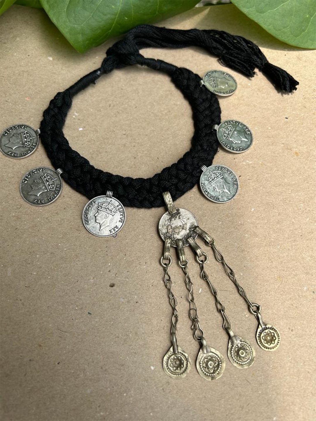 

FIROZA Silver-Plated Brass Tribal Sikka Choker Necklace