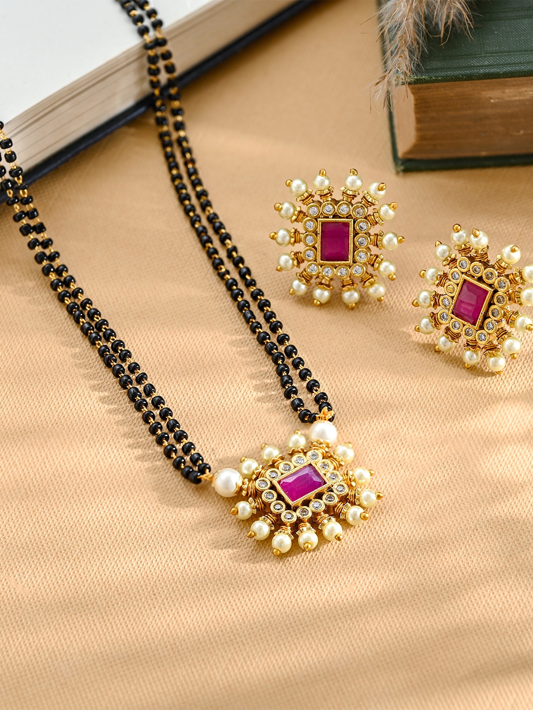 

Vriksham Beaded & Stone Studded Mangalsutra, Gold