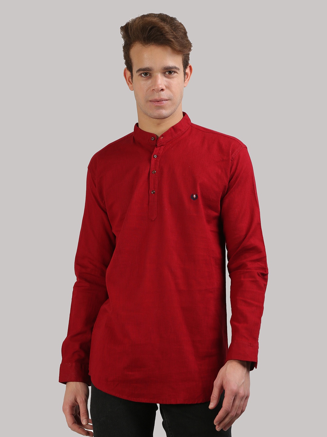 

Jb Just BLACK Premium Band Collar Slim Fit Linen Casual Shirt, Red