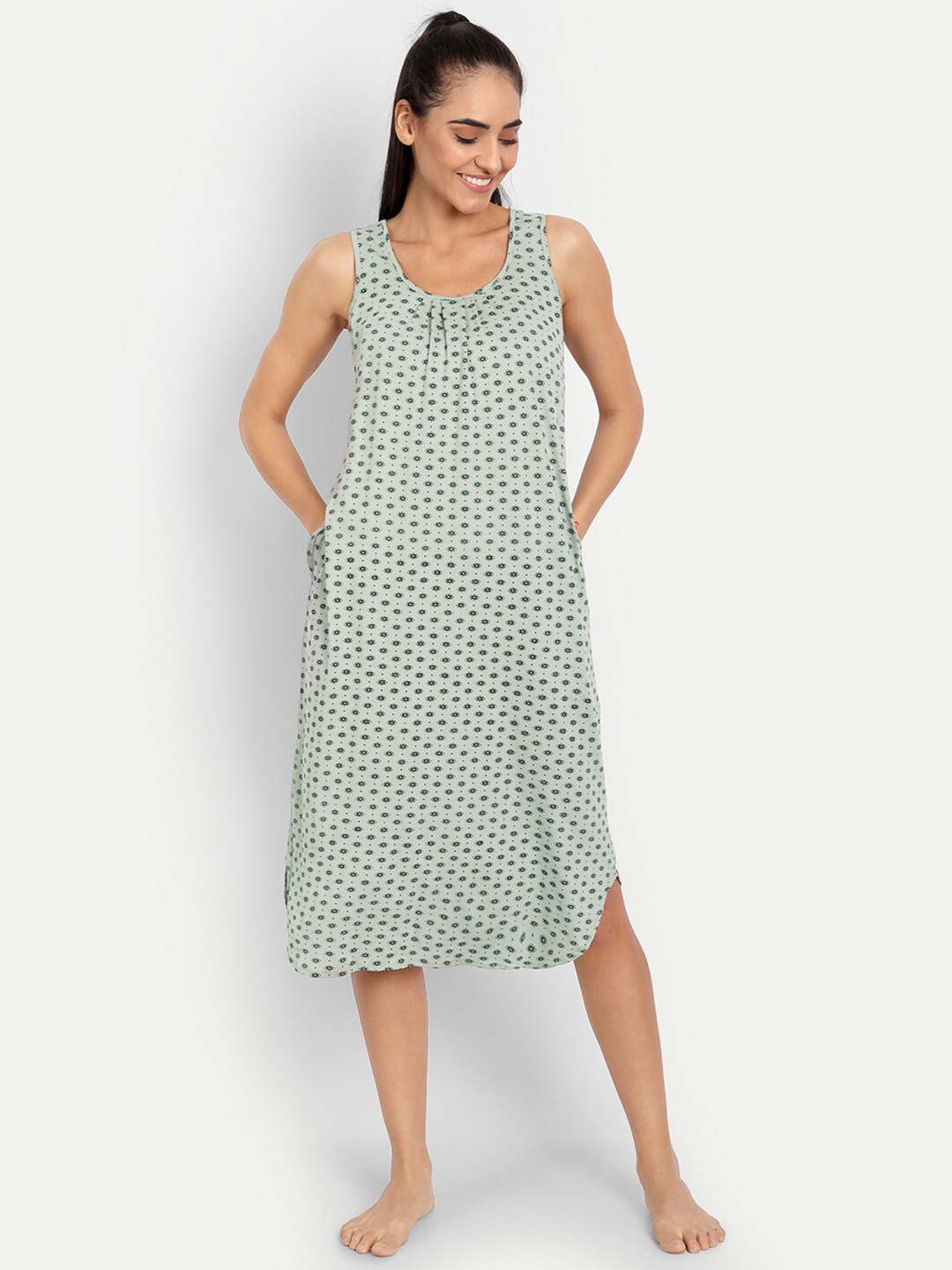 

BLAZON Floral Printed Pure Cotton Nightdress, Grey