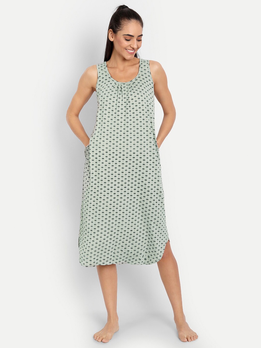 

BLAZON Printed Pure Cotton Freedom Maxi Nightdress, Grey