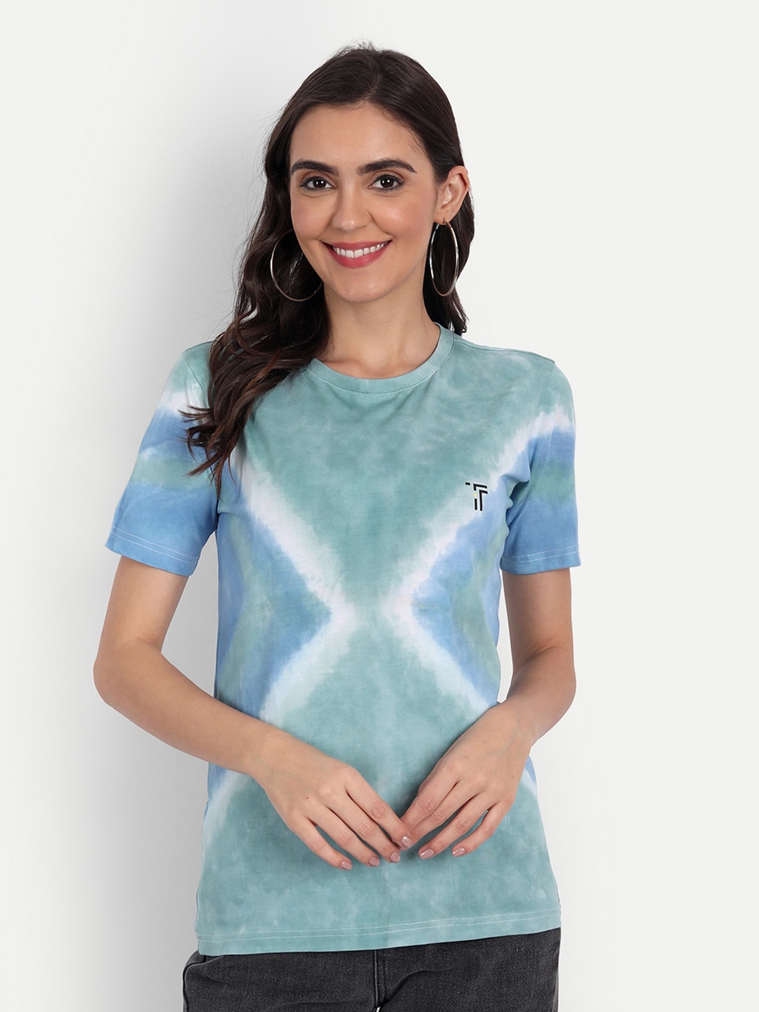 

J Turritopsis Tie and Dyed Round Neck Cotton T-shirt, Blue