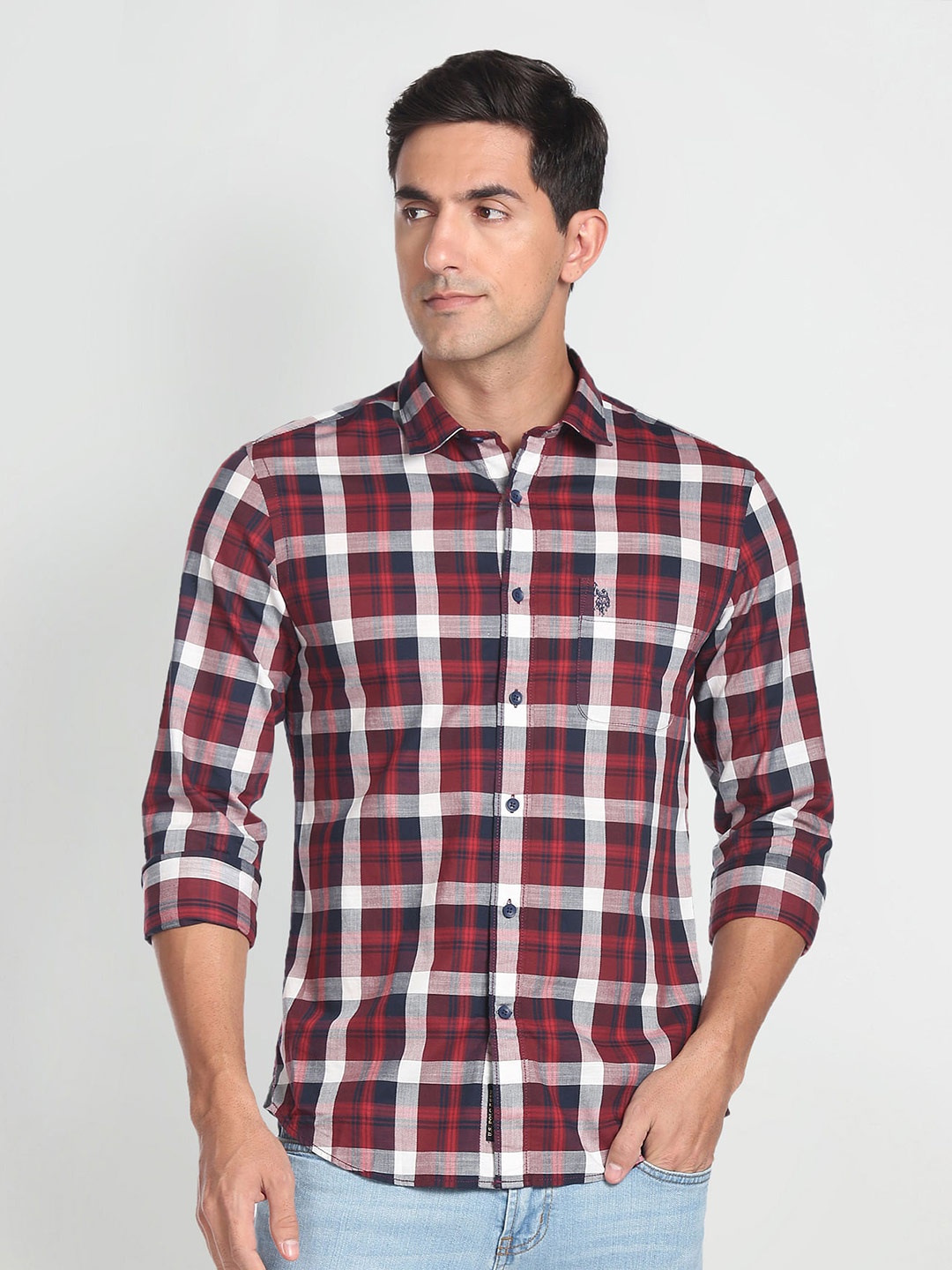 

U.S. Polo Assn. Denim Co. Slim Fit Tartan Checks Twill Weave Pure Cotton Casual Shirt, Maroon