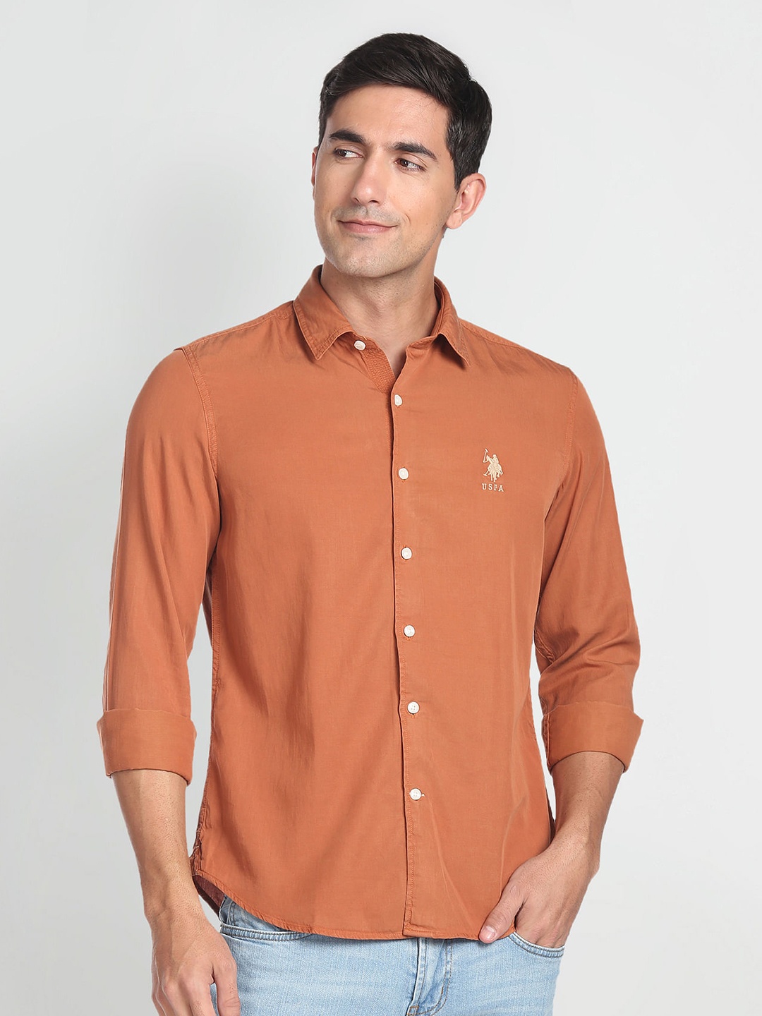 

U.S. Polo Assn. Denim Co. Men Slim Fit Comfort Casual Shirt, Orange