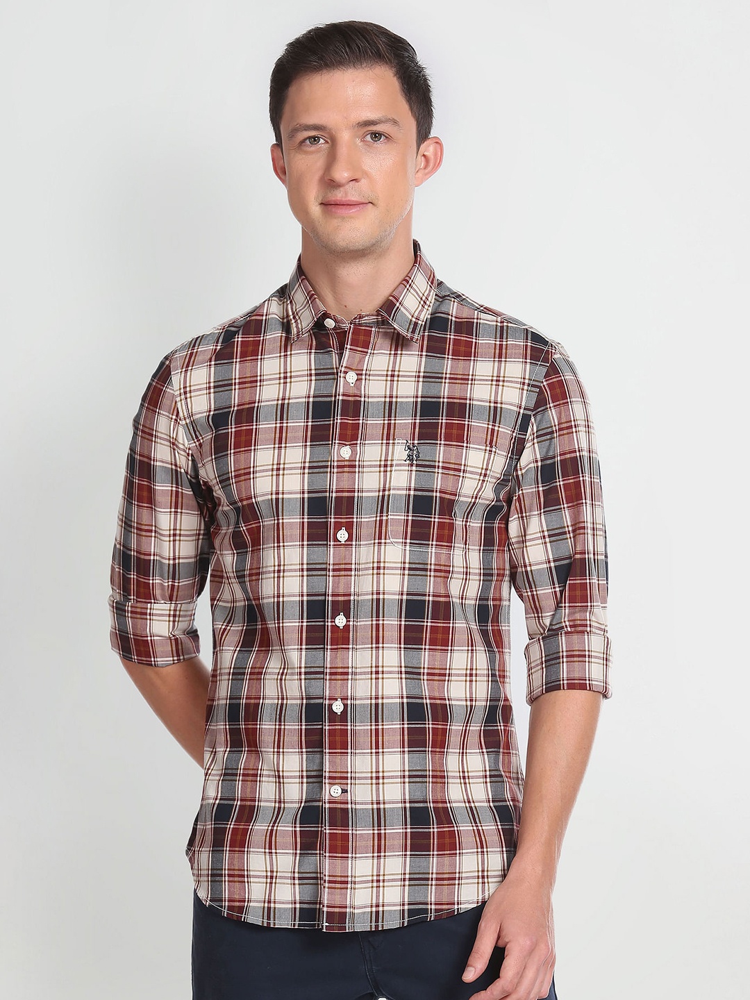 

U.S. Polo Assn. Denim Co. Checked Slim Fit Comfort Cotton Casual Shirt, Red