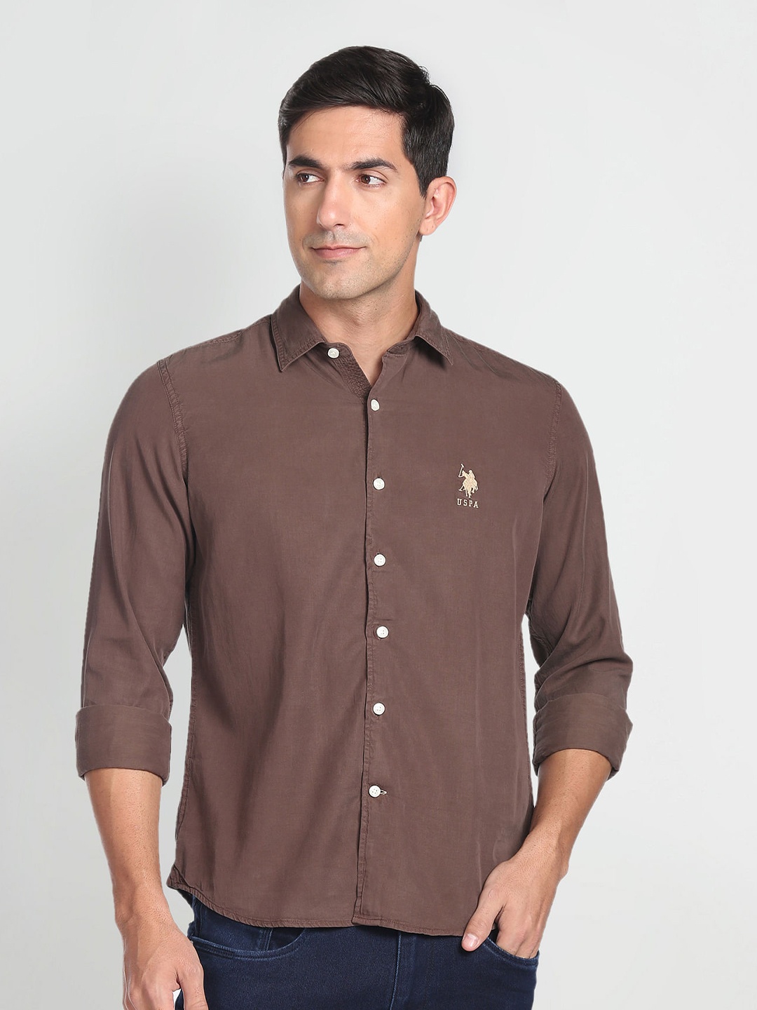 

U.S. Polo Assn. Denim Co. Slim Fit Comfort Cotton Casual Shirt, Brown