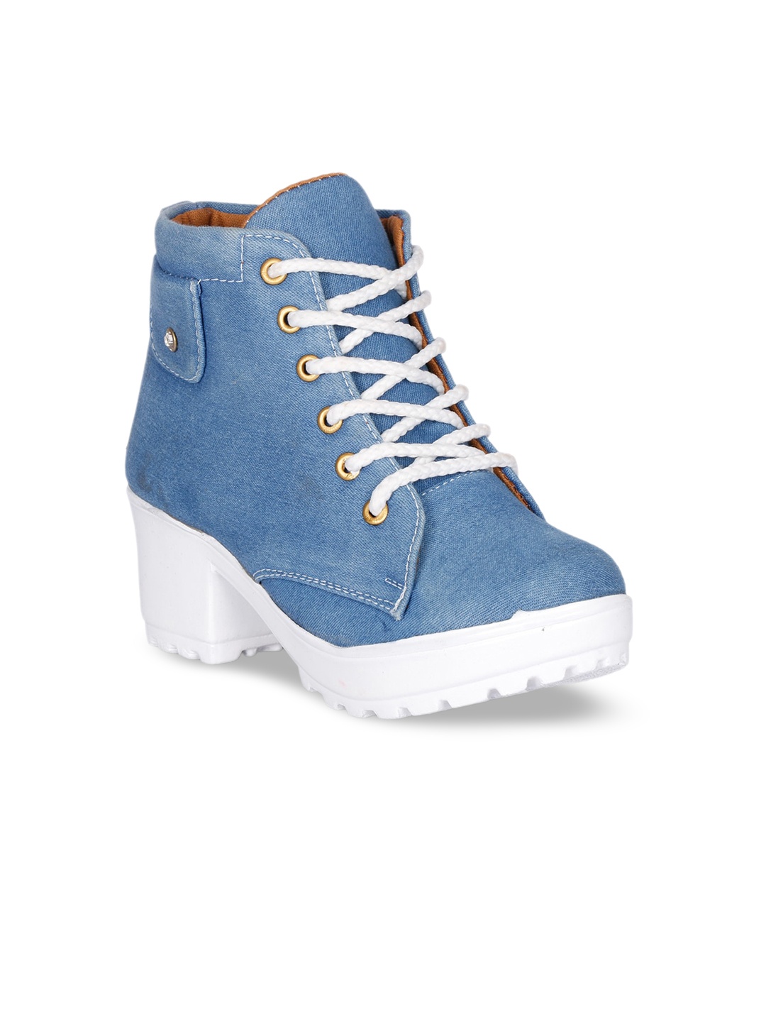 

Krafter Women Platform Heeled Chunky Boots, Blue