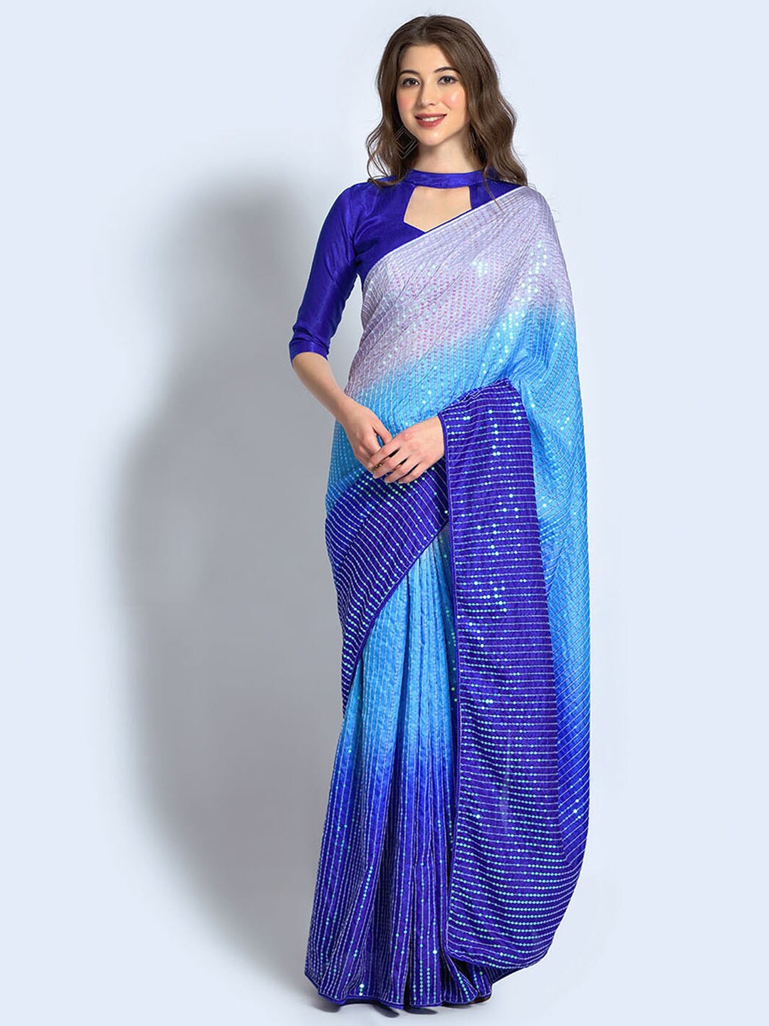 

Satrani Ombre Embellished Sequinned Art Silk Saree, Blue