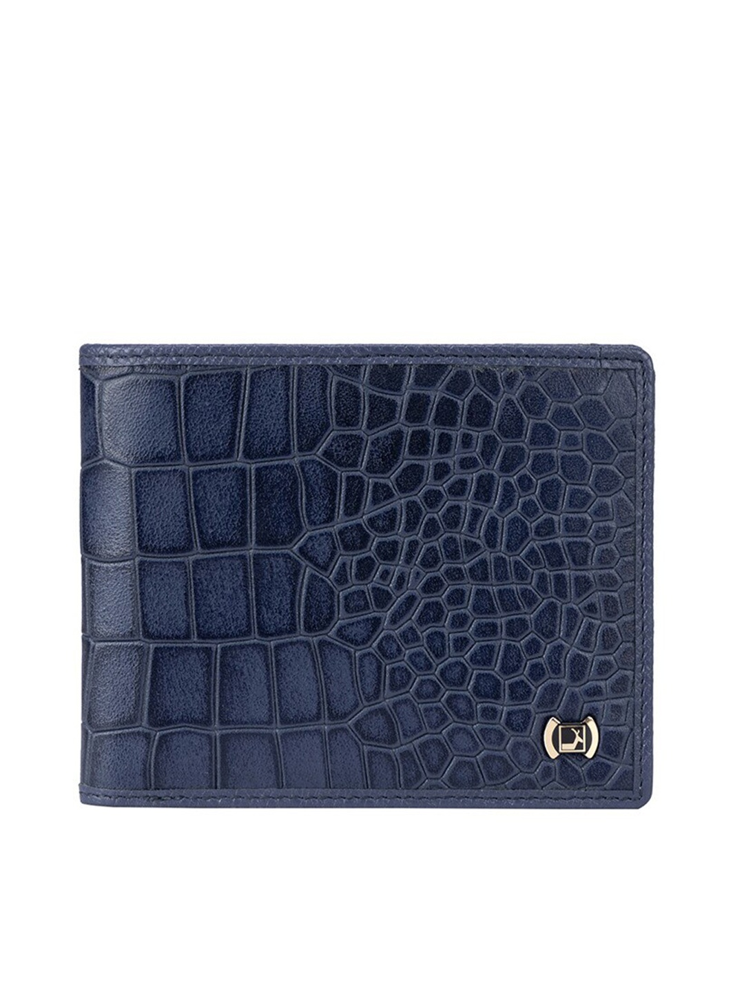 

Da Milano Men Textured Zip Detail Leather Two Fold Wallet, Blue