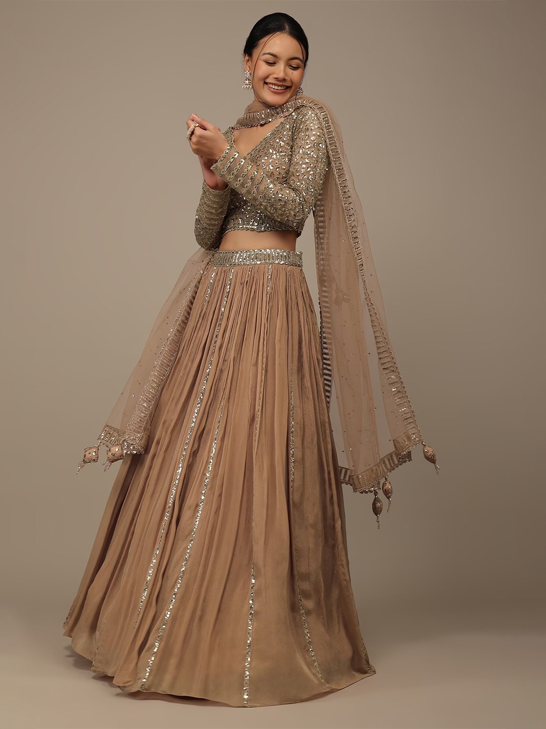 

KALKI Fashion Sequinned Ready to Wear Lehenga & Blouse With Dupatta, Beige