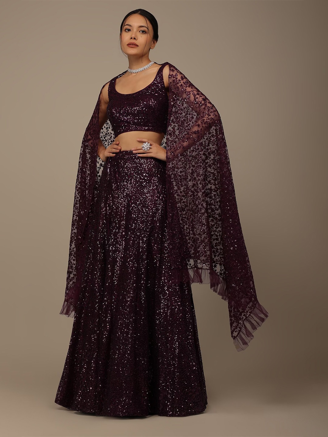 

KALKI Fashion Sequinned Ready to Wear Lehenga & Blouse With Dupatta, Purple