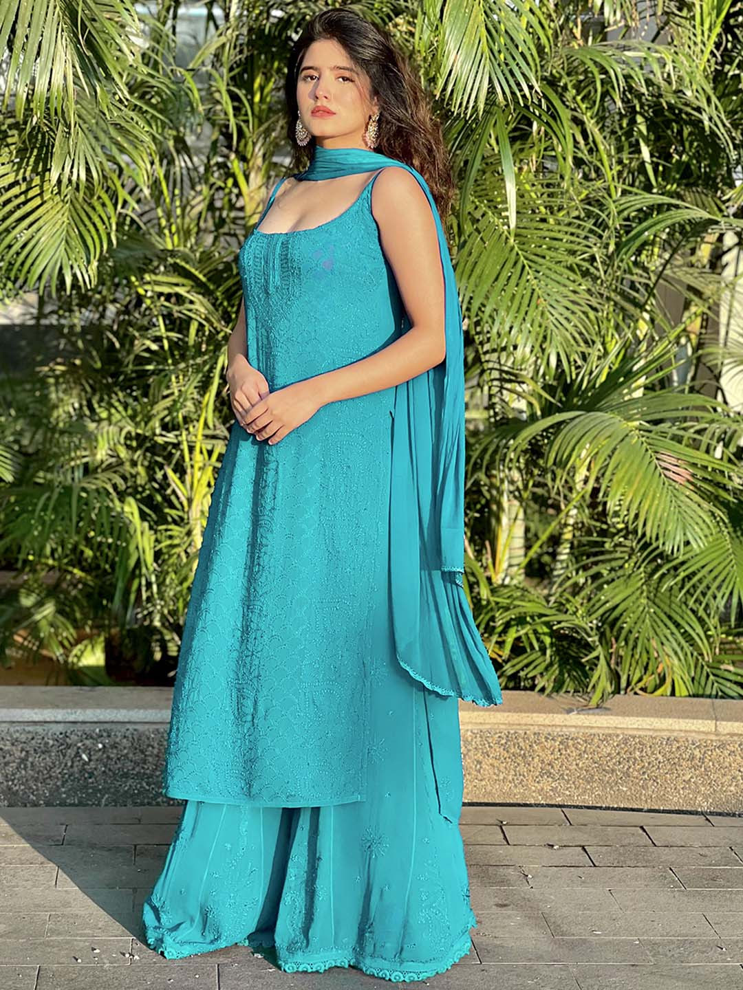 

LABEL AISHWARYRIKA Chikankari Embroidered Kurta, Teal
