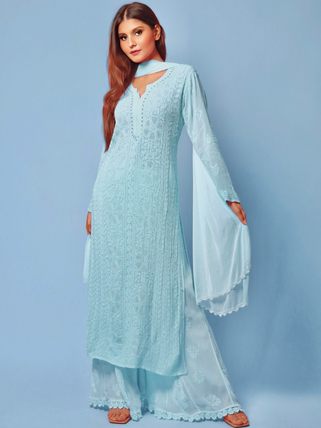 

LABEL AISHWARYRIKA Sequinned Chikankari Embroidered Kurta, Blue
