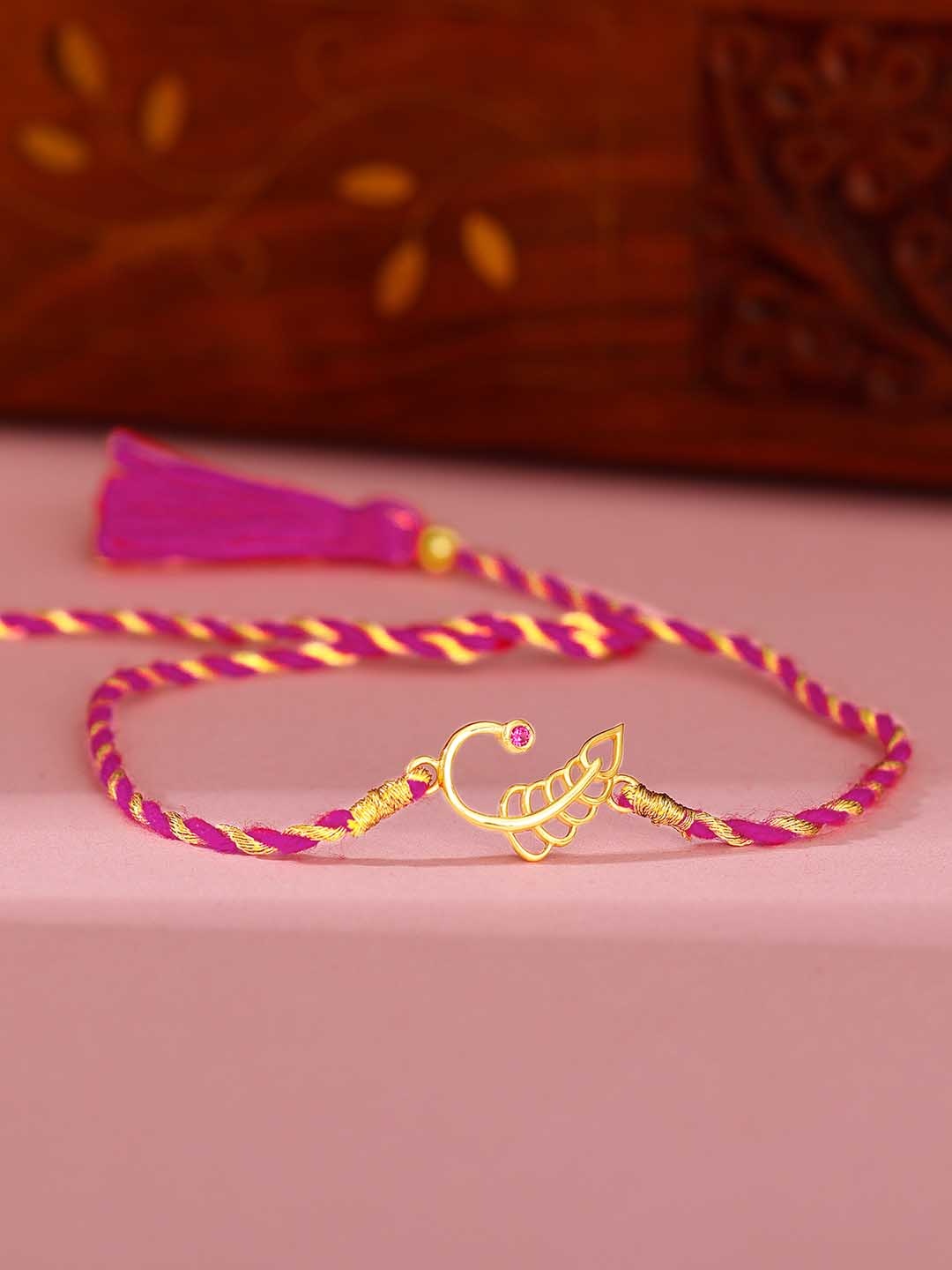 

GIVA 925 Sterling Silver Leaf Motif Gold Rakhi With Roli Chawal