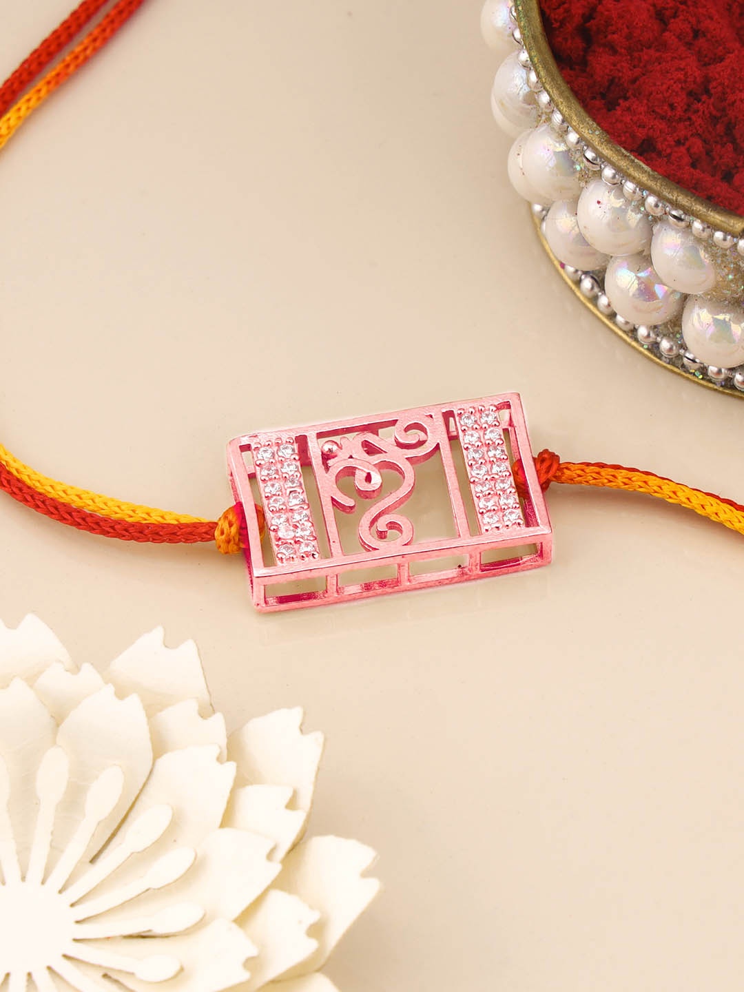 

GIVA 925 Sterling Silver Rhodium-Plated Om Rakhi With Roli Chawal, Rose gold