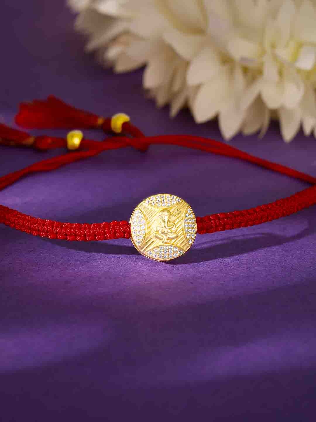 

GIVA 925 Sterling Silver Gold-Plated Stone-Studded Rakhi With Roli Chawal