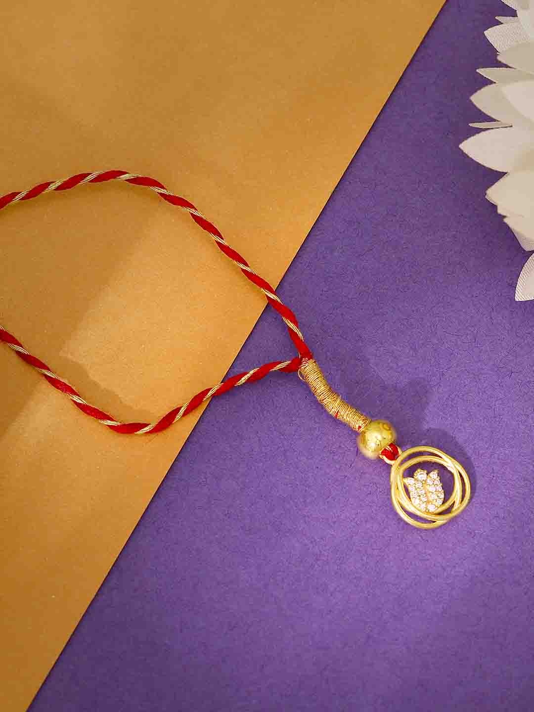

GIVA Men 925 Sterling Silver Rhodium-Plated Lotus Lumba Rakhi With Roli Chawal, Gold