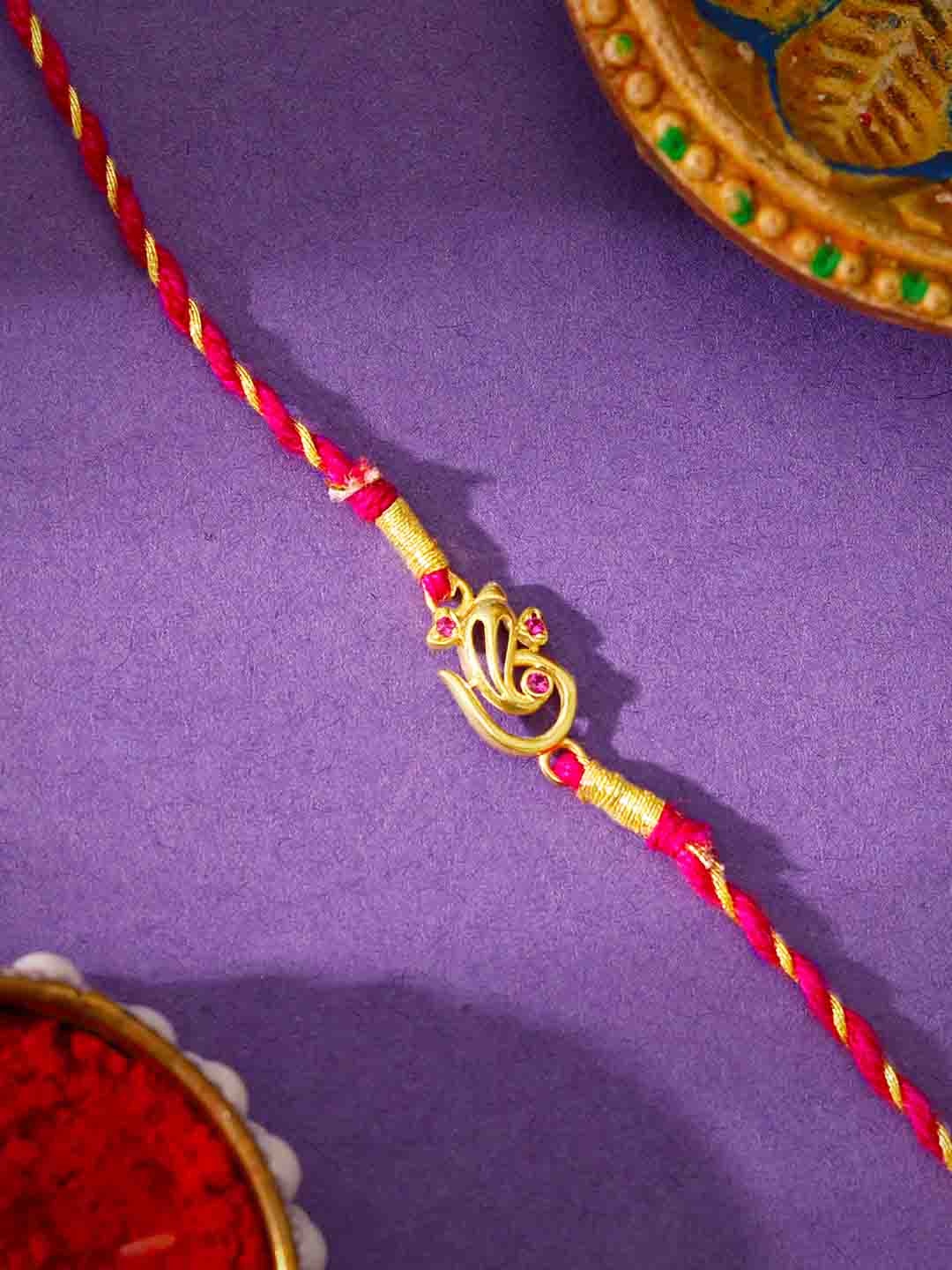 

GIVA 925 Sterling Silver Ganesha Charm Rakhi with Roli Chawal, Gold