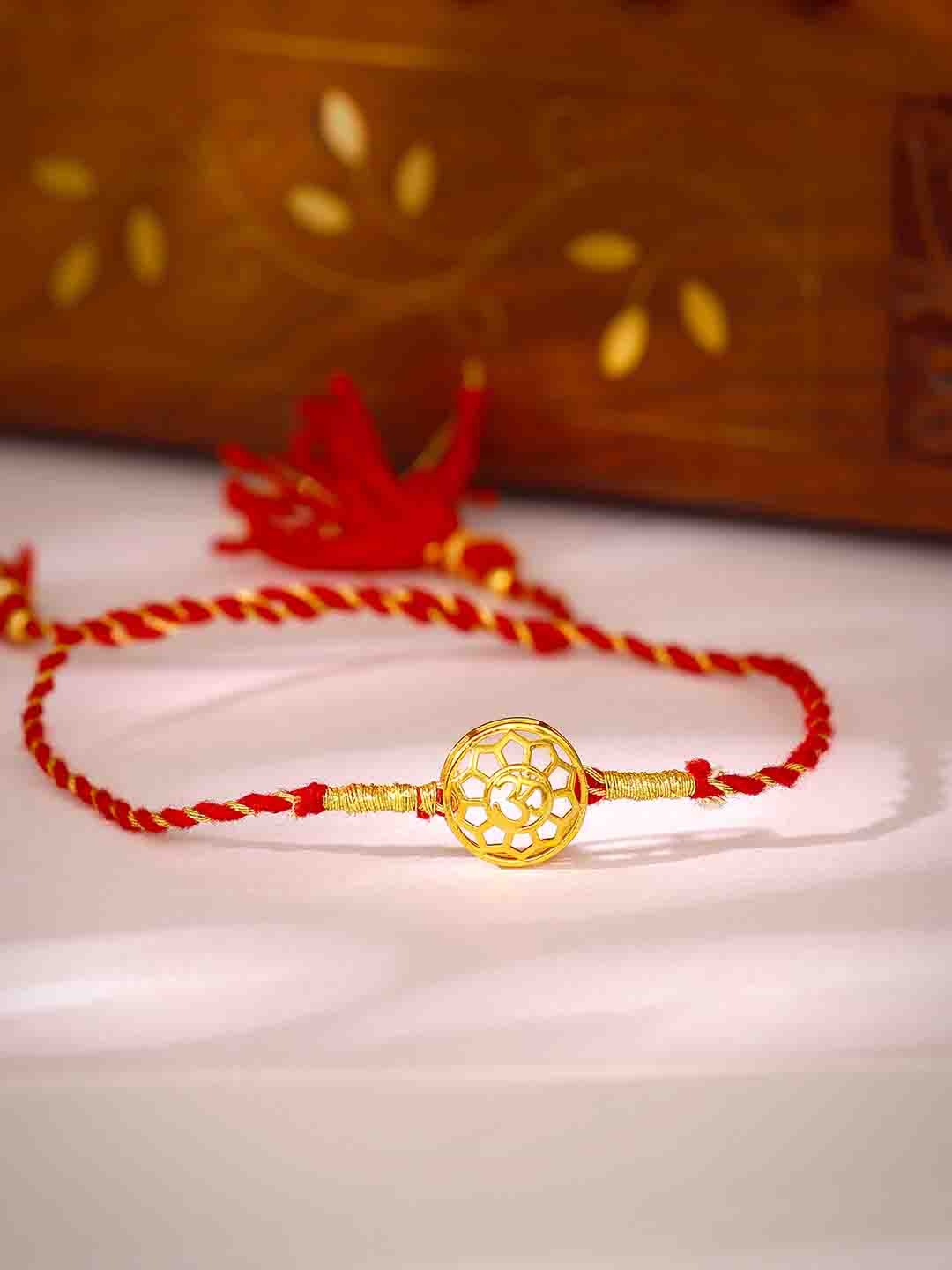 

GIVA 925 Sterling Silver Om Rakhi with Roli Chawal, Gold