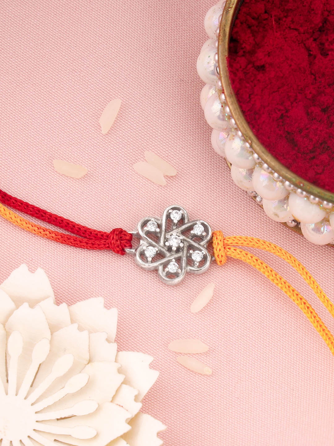 

GIVA Men 925 Sterling Silver Floral Rakhi With Roli Chawal