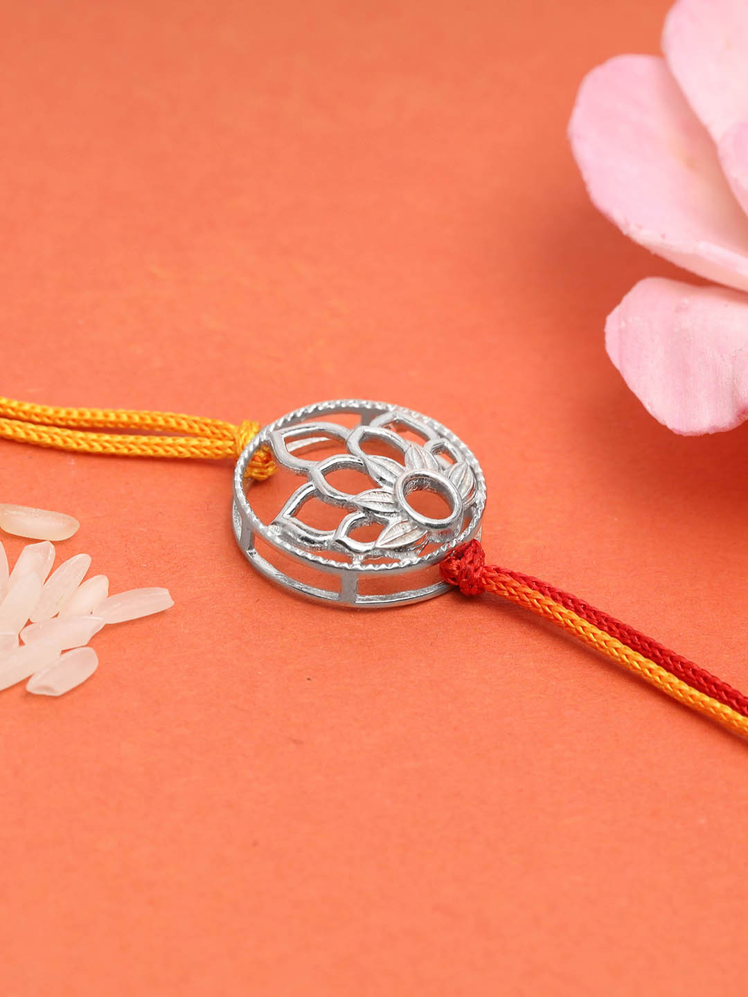 

GIVA 925 Sterling Silver Floral Rakhi With Roli Chawal