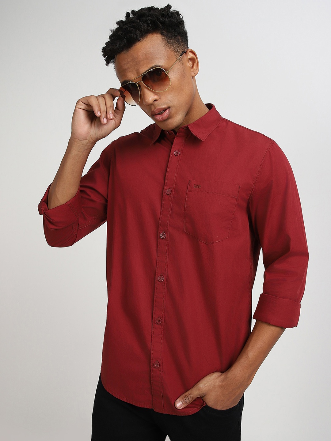 

Lee Spread Collar Cotton Casual Regular Fit Shirt, Red