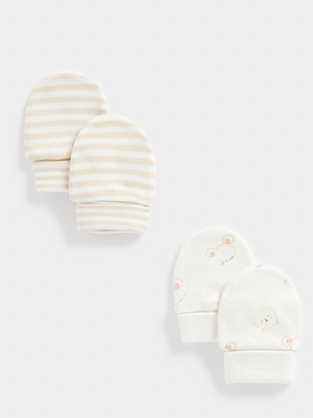 

mothercare Pack Of 2 Infants Printed Pure Cotton Mittens, White