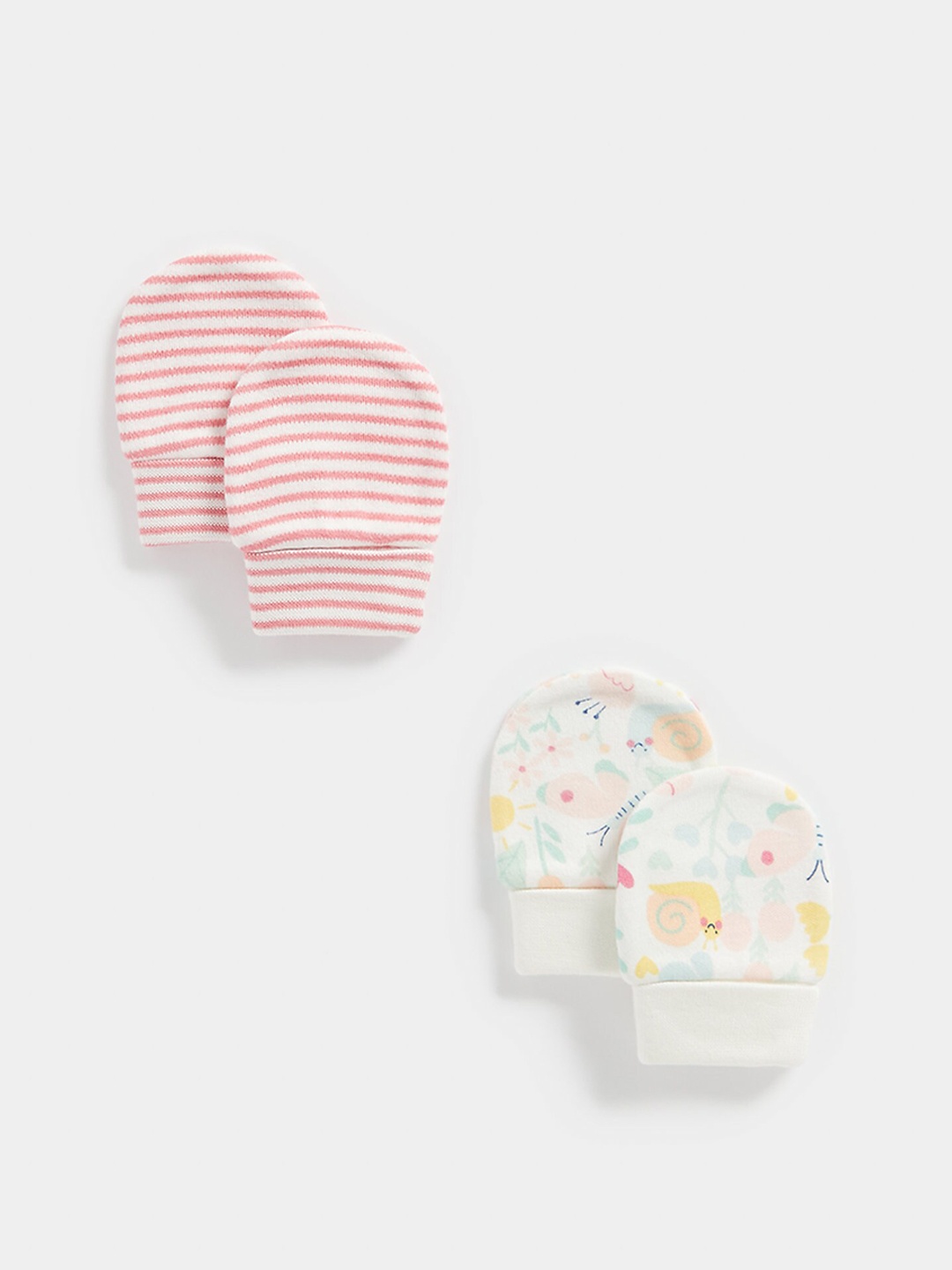 

mothercare Infants Pack Of 2 Printed Pure Cotton Mittens, Pink