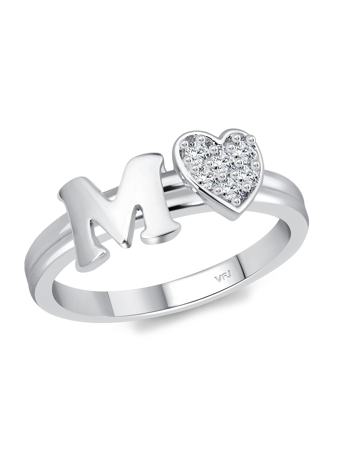 

Vighnaharta Rhodium-Plated Initial M Cubic Zirconia Studded Finger Ring, Silver