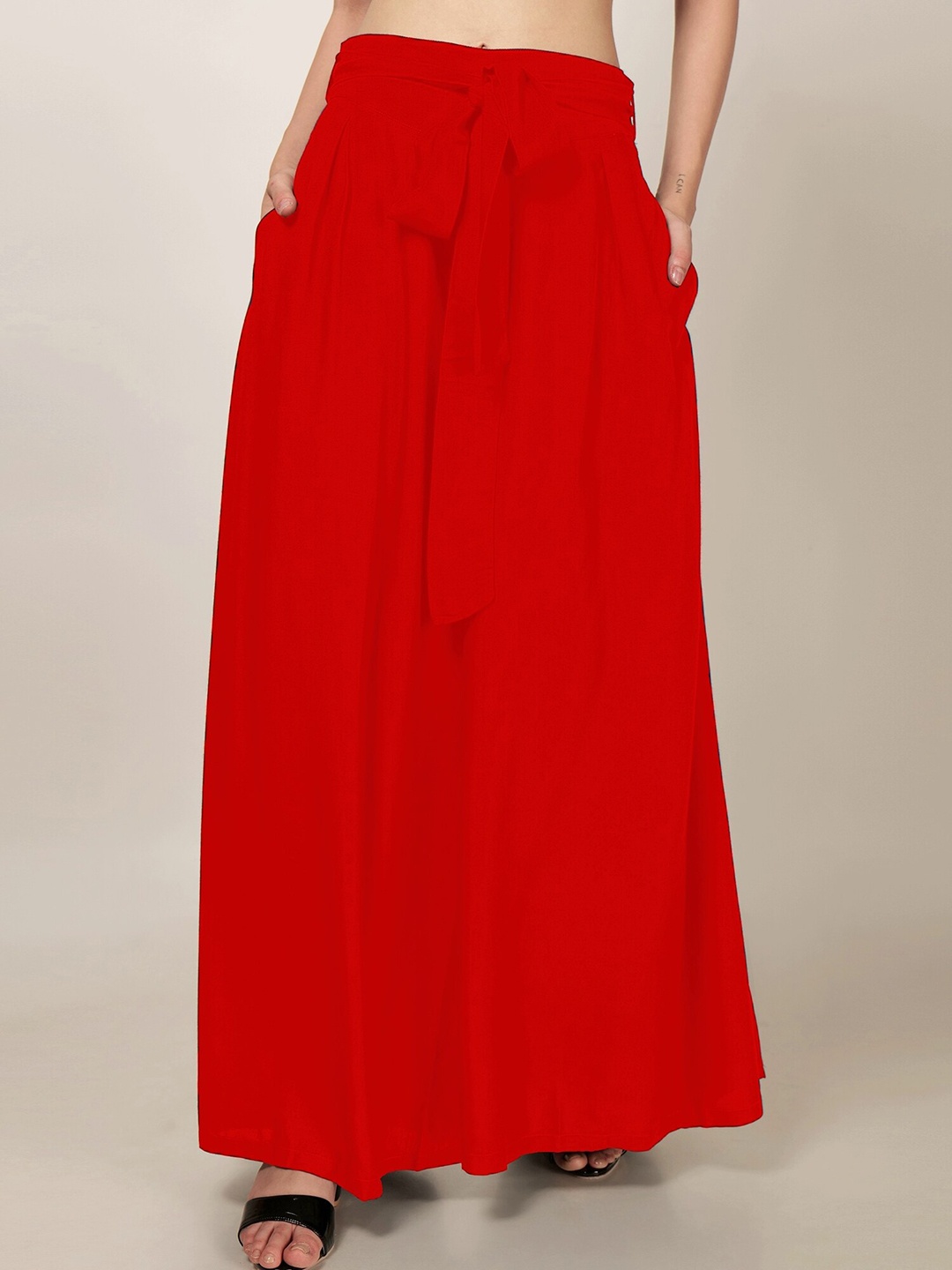 

PATRORNA Women Cotton Wide Leg Palazzo, Red