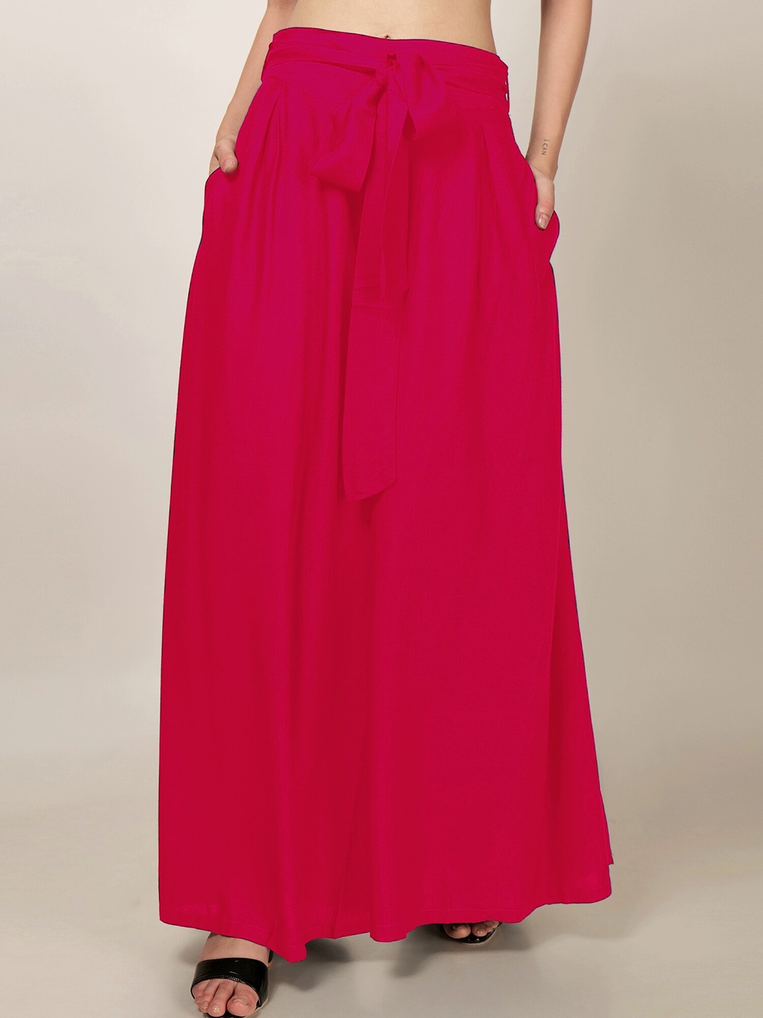 

PATRORNA Tie-Up Detail Flared Palazzos, Pink