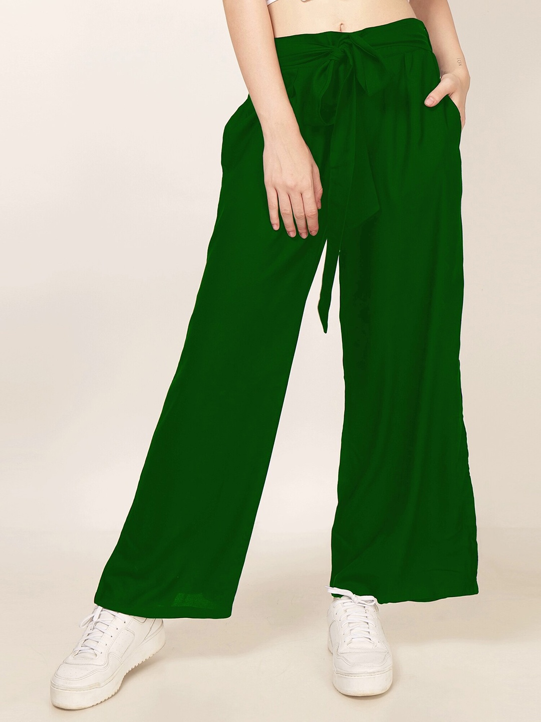 

PATRORNA Women Mid Rise Wide Leg Fit Palazzos, Green